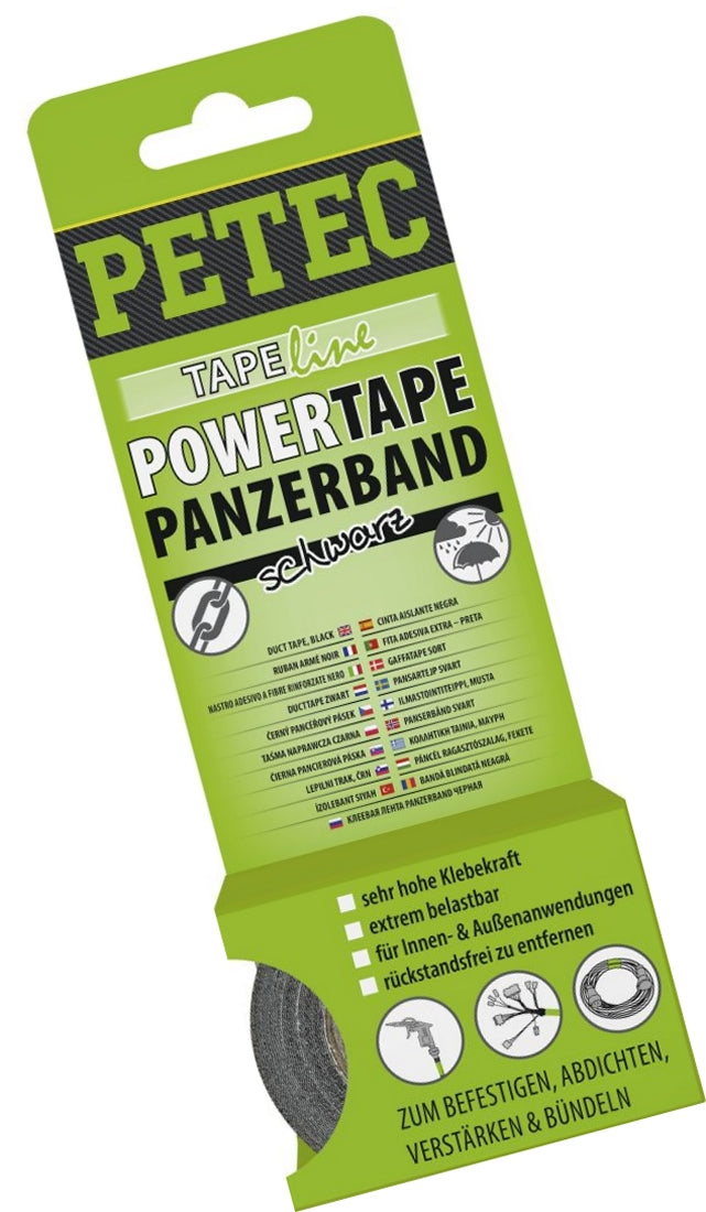 PETEC 86105 POWER Tape Panzerband Schwarz Rolle 5m x 50mm x 0,3mm SB-Karte