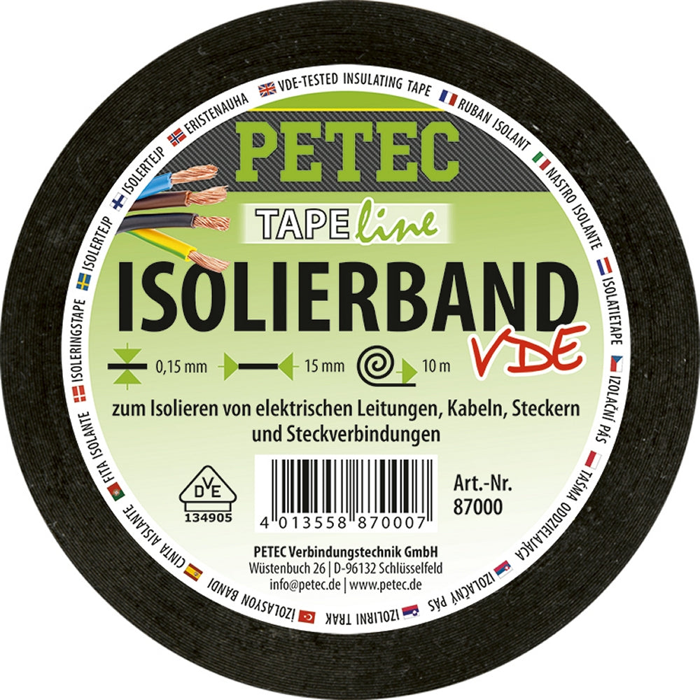 PETEC 87000 VDE Isolierband Rolle 10mx15mmx0,15mm Innenbereich Außenbereich