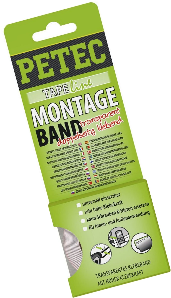PETEC 87192 Montageband Transparent SB-Karte Rolle 2m x 19mm x 0,2mm doppelseitig klebend