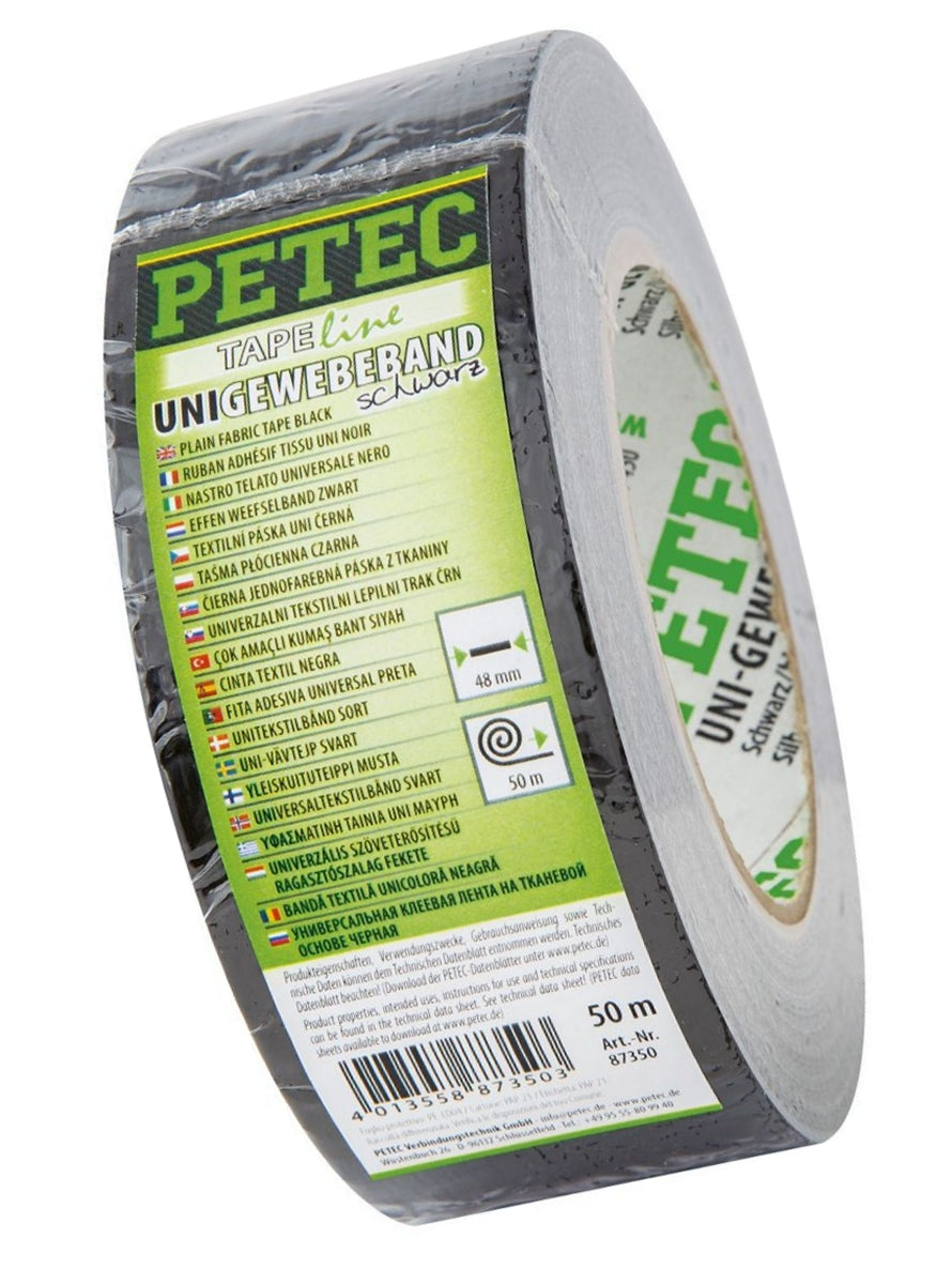 PETEC 87350 Uni Gewebeband Schwarz Rolle 50m x 48mm x 0,16mm