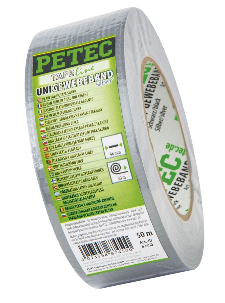 PETEC 87450 Uni Gewebeband Silber Rolle 50m x 48mm x 016mm