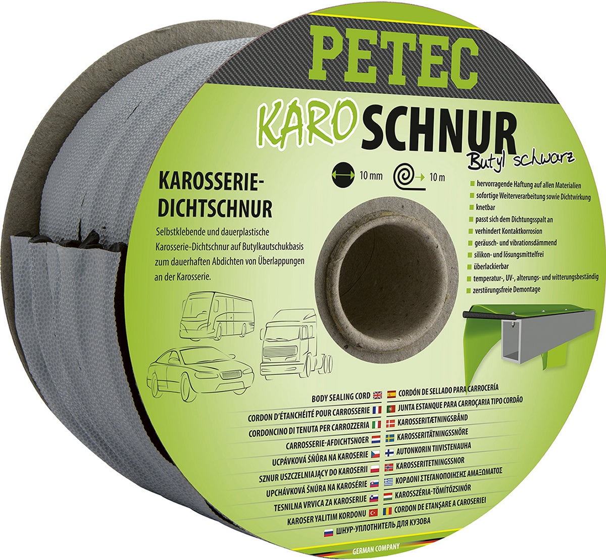 PETEC 87510 Karo Schnur Karosseriedichtschnur Butyl Rund Schwarz 10m Selbstklebend