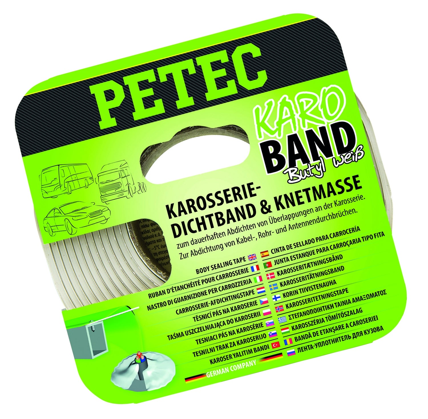 PETEC 87530 Karo Band Karosseriedichtband Butyl Flach Weiß 3m Selbstklebend