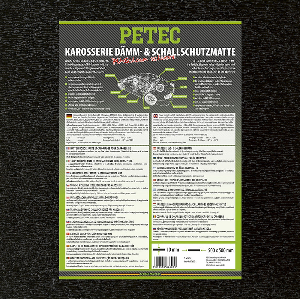 PETEC 87600 Dämmmatte Schallschutzmatte PU-Schaum 500 x 500 x 10mm Lärmschutzmatte