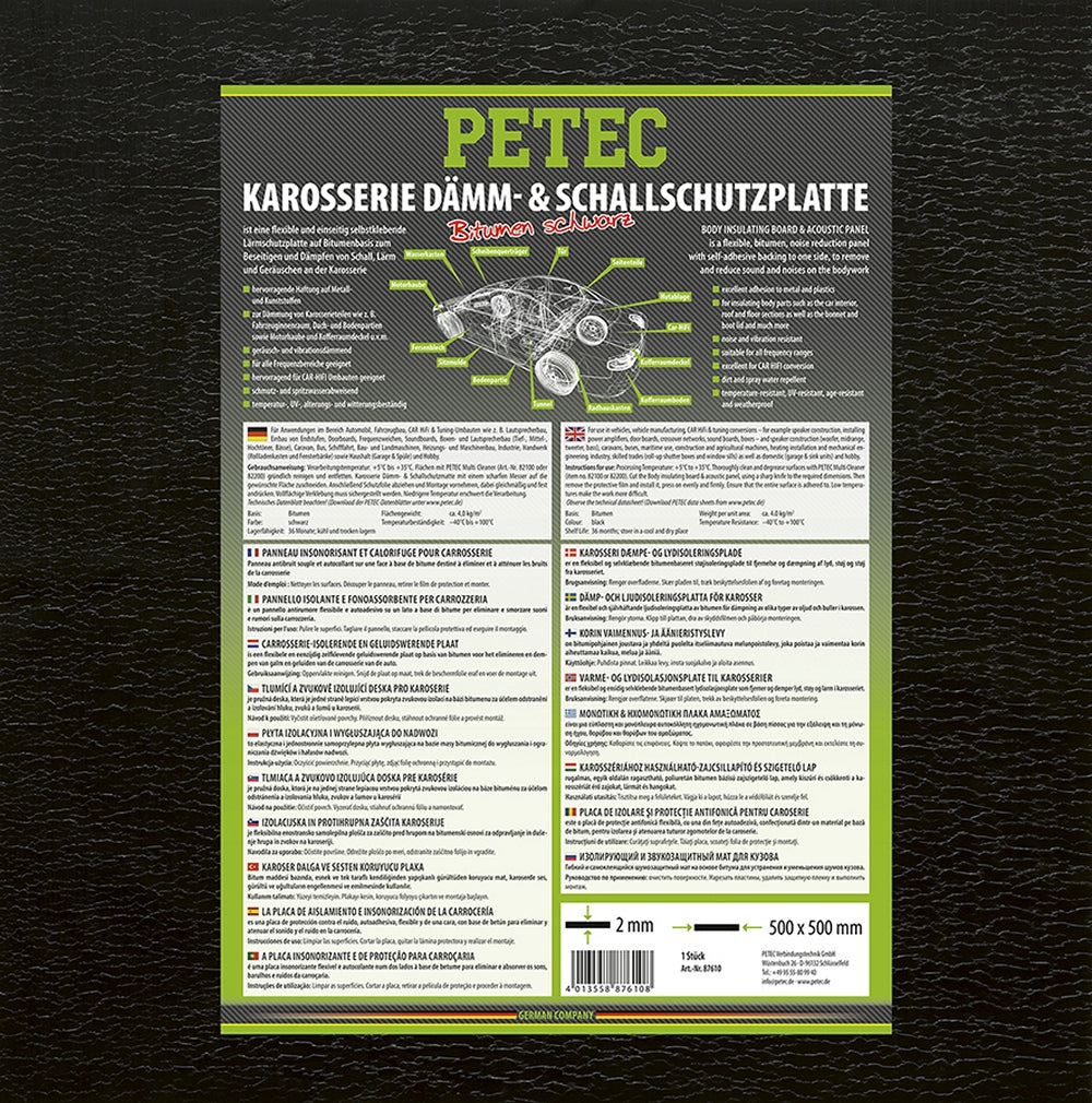 PETEC 87610 Dämmplatte Schallschutzplatte Bitumen 500 x 500 x 2mm Lärmschutzplatte