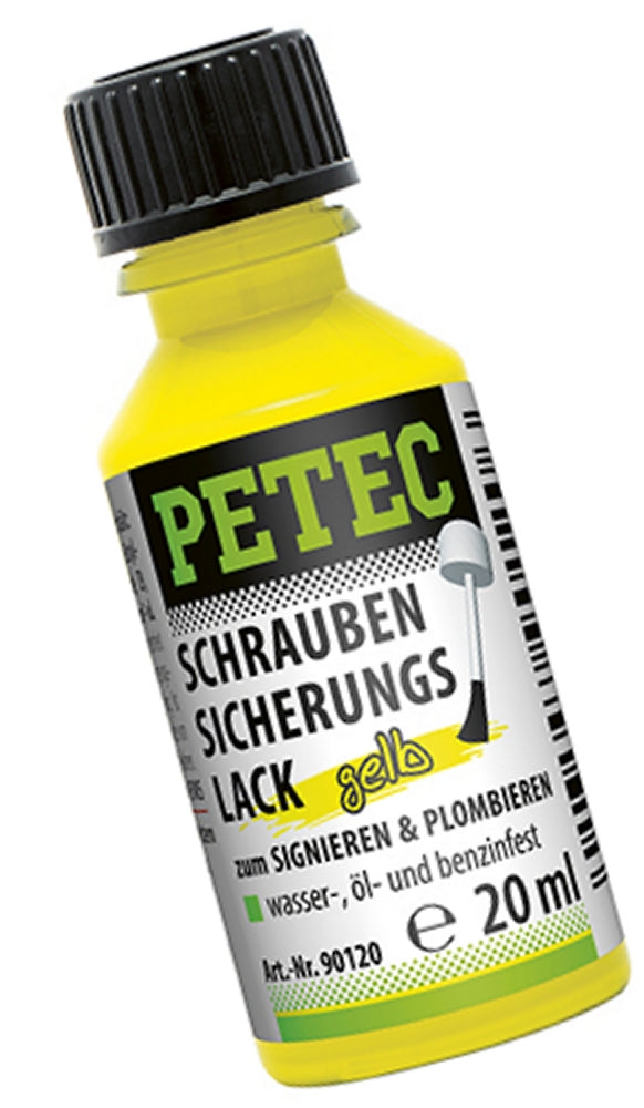 PETEC 90120 Schraubensicherungslack gelb Pinselflasche 20ml Signieren Plombieren