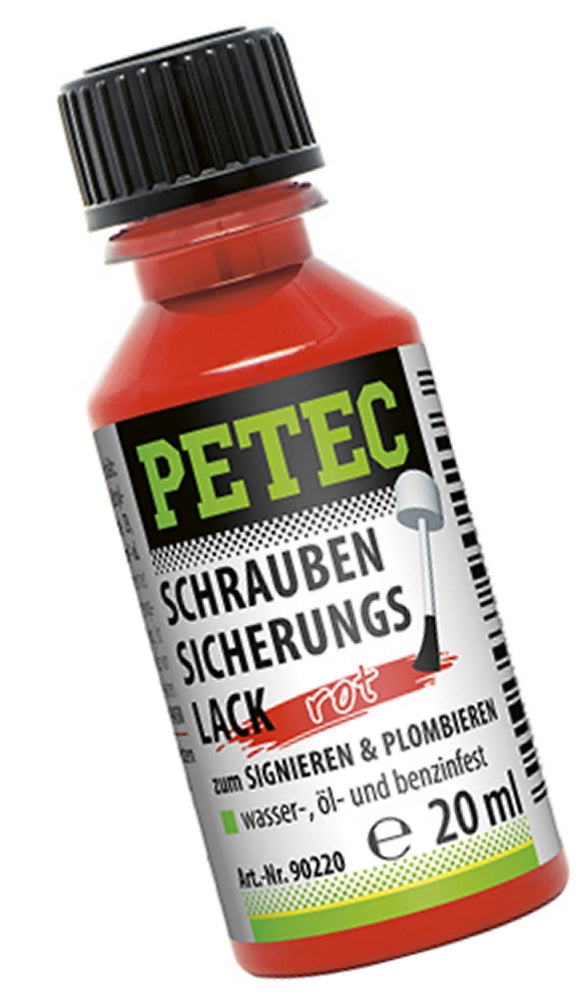 PETEC 90220 Schraubensicherungslack rot Pinselflasche 20ml Signieren Plombieren