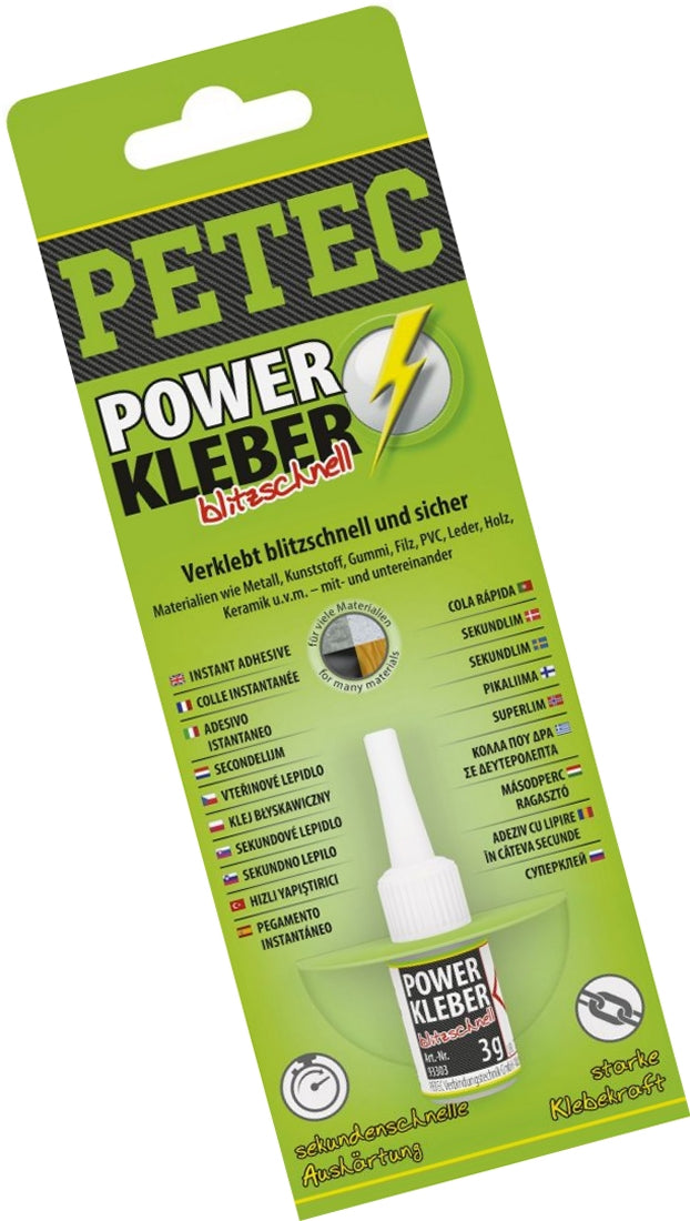 PETEC 93403 Power Kleber Blitzschnell Flasche 3g SB Karte Sekundenkleber Klebstoff