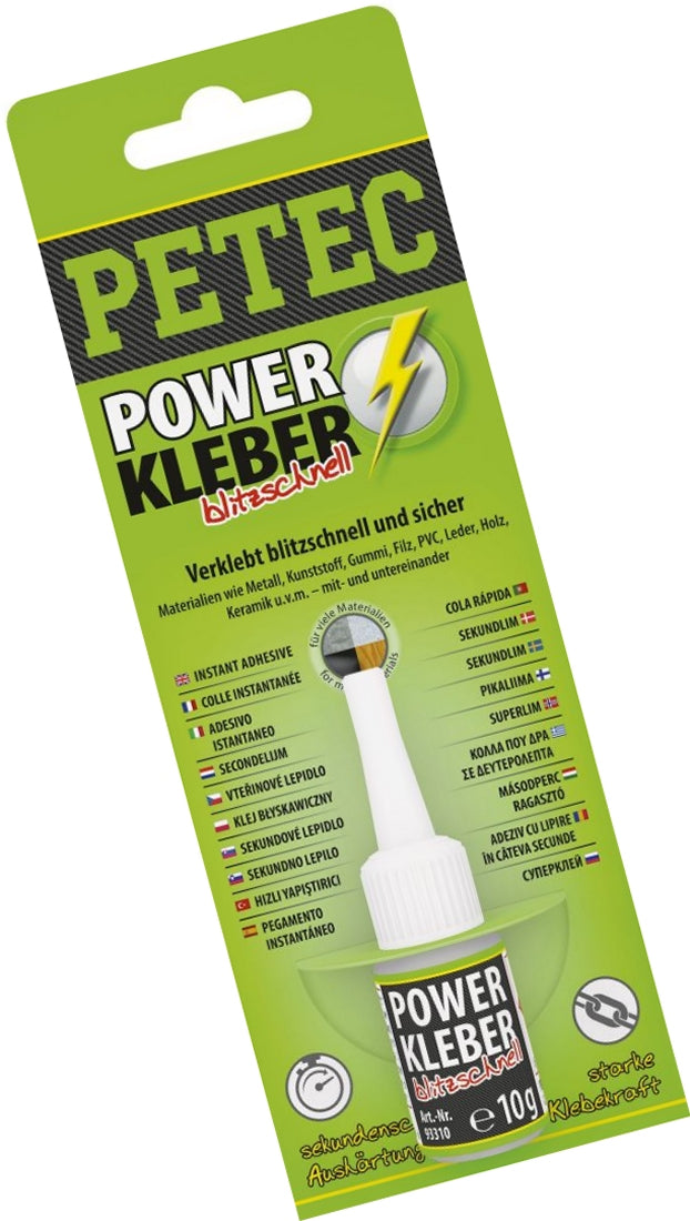 PETEC 93410 Power Kleber Blitzschnell Flasche 10g SB Karte Sekundenkleber Klebstoff