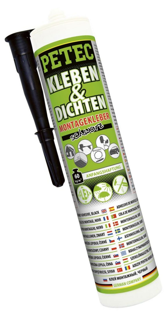 PETEC 94729 Kleben & Dichten Montagekleber Schwarz 290ml Primerlose Anwendung