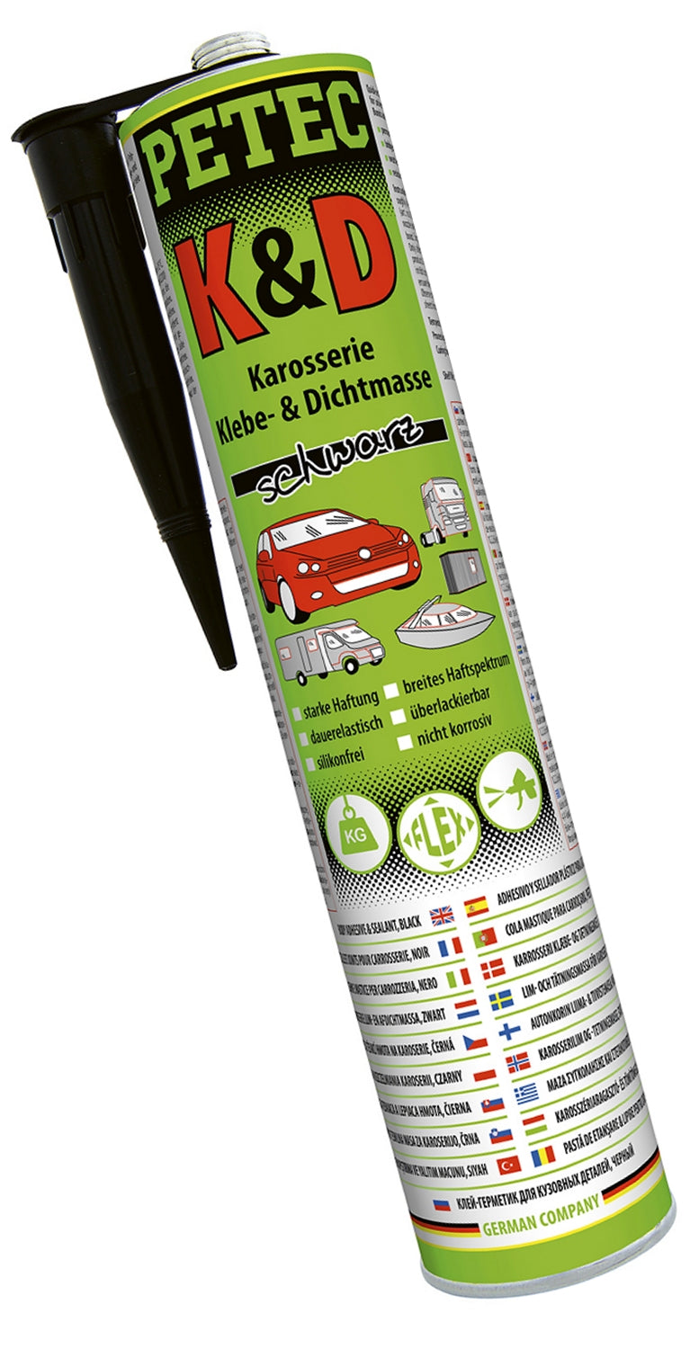 PETEC 94730 K&D Karosserie Klebe- und Dichtmasse Schwarz 310ml Überlackierbar Silikonfrei