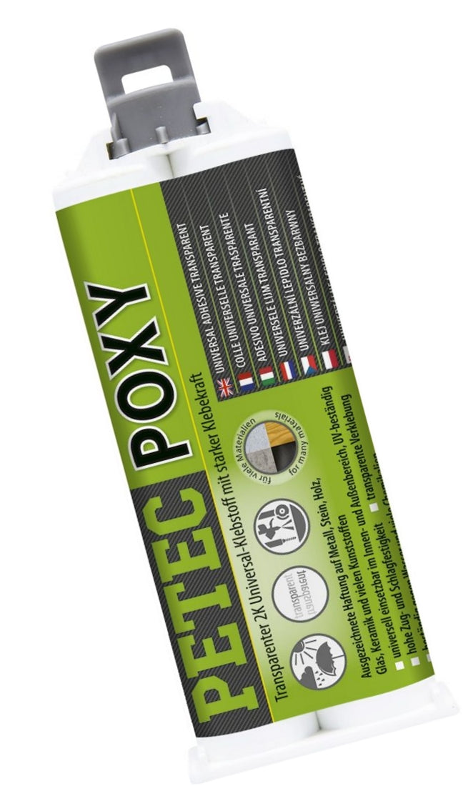 PETEC 98050 POXY 2K Universal Klebstoff Transparent Doppelkartusche 50ml