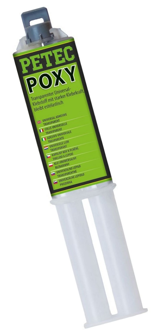 PETEC 98425 POXY 2K Universal Klebstoff Transparent Doppelspritze 24ml SB Karte