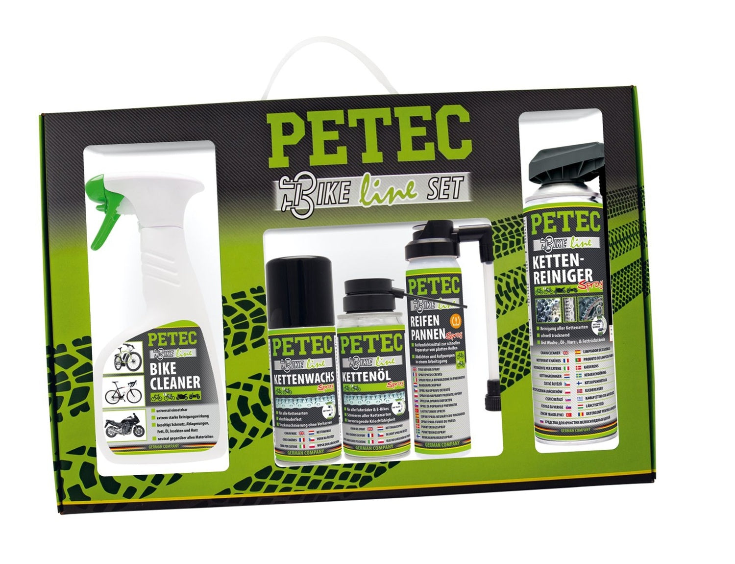 PETEC 99190 Bike-Line Set Zubehör Fahrrad E-Bike Panne Schutz Pflege Spray Öl Wachs