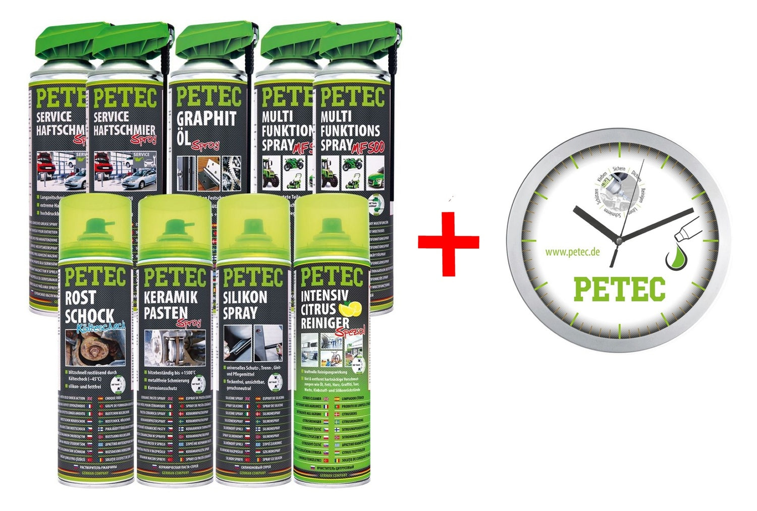 PETEC 99277 Service Paket Servicezeit Technische Sprays Reinigung Werkstattaktion Wanduhr