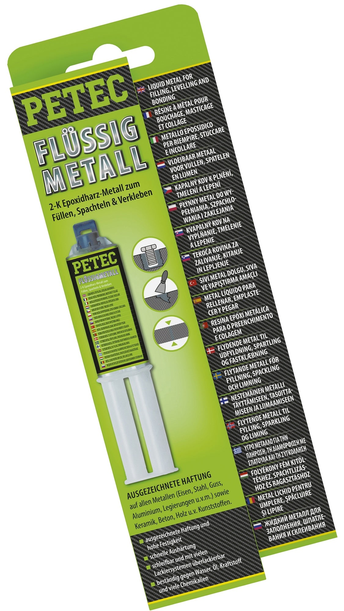 PETEC 97425 Flüssigmetall 25ml SB Karte Füllen Spachteln Verkleben Epoxidharz-Metall