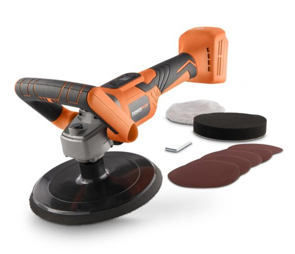 VARO POWDP4070 Powerplus Winkelpoliermaschine bürstenlos 20V Ø180mm mit Zubehör ohne Batterie und Ladegerät