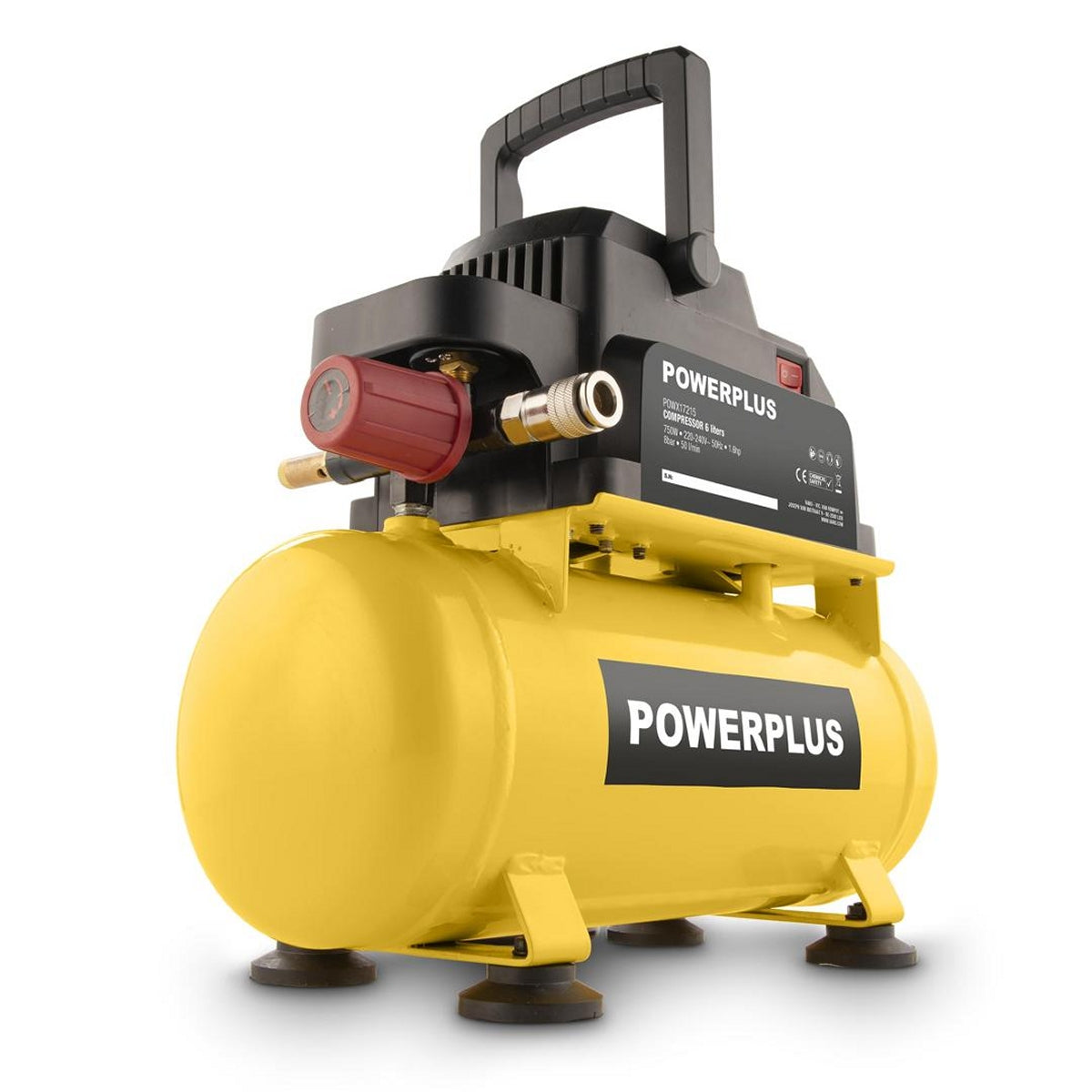 VARO POWX17215 Powerplus Kompressor Ölfrei 750 Watt 6 Liter Tragbar Druckluft