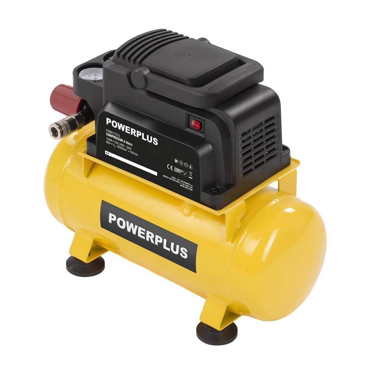 VARO POWX17215 Powerplus Kompressor Ölfrei 750 Watt 6 Liter Tragbar Druckluft