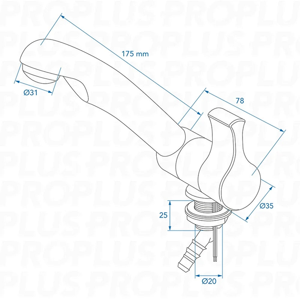 ProPlus 151212V03S Kalt Wasserhahn Style 2005 12V Ø20mm Chrom/Schwarz