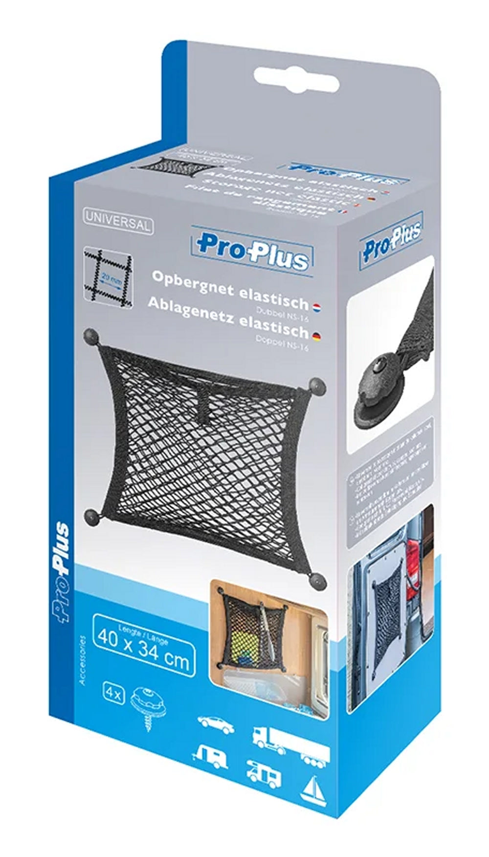 ProPlus 230128 Ablagenetz elastisch 40x34cm doppel selbstklebend und mit Schraubbefestigung