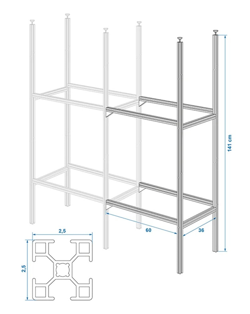 ProPlus 230400AC01 Aufbewahrungssystem Aluminium für Wohnmobilgarage Erweiterungspaket mit Stütze und Trägern