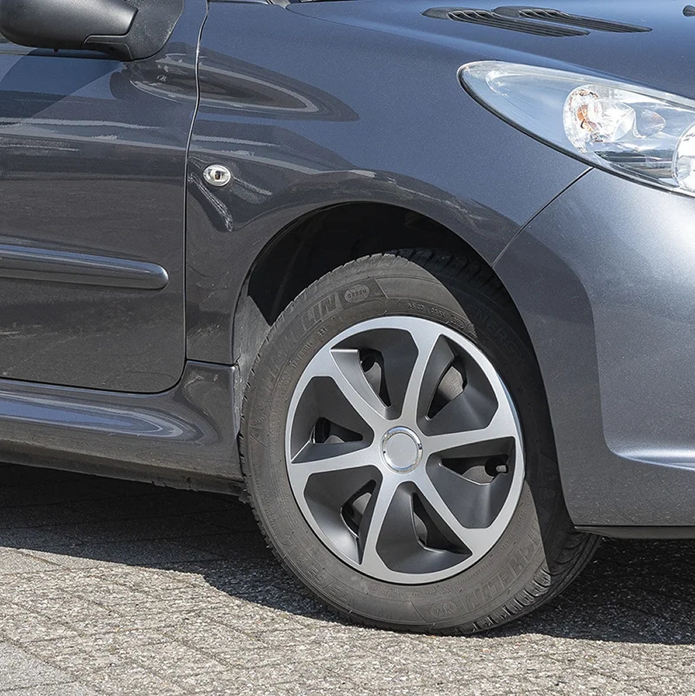 ProPlus 310876S Satz Radblenden Radkappen Roco Silber/Schwarz 16 Zoll 4 Stück