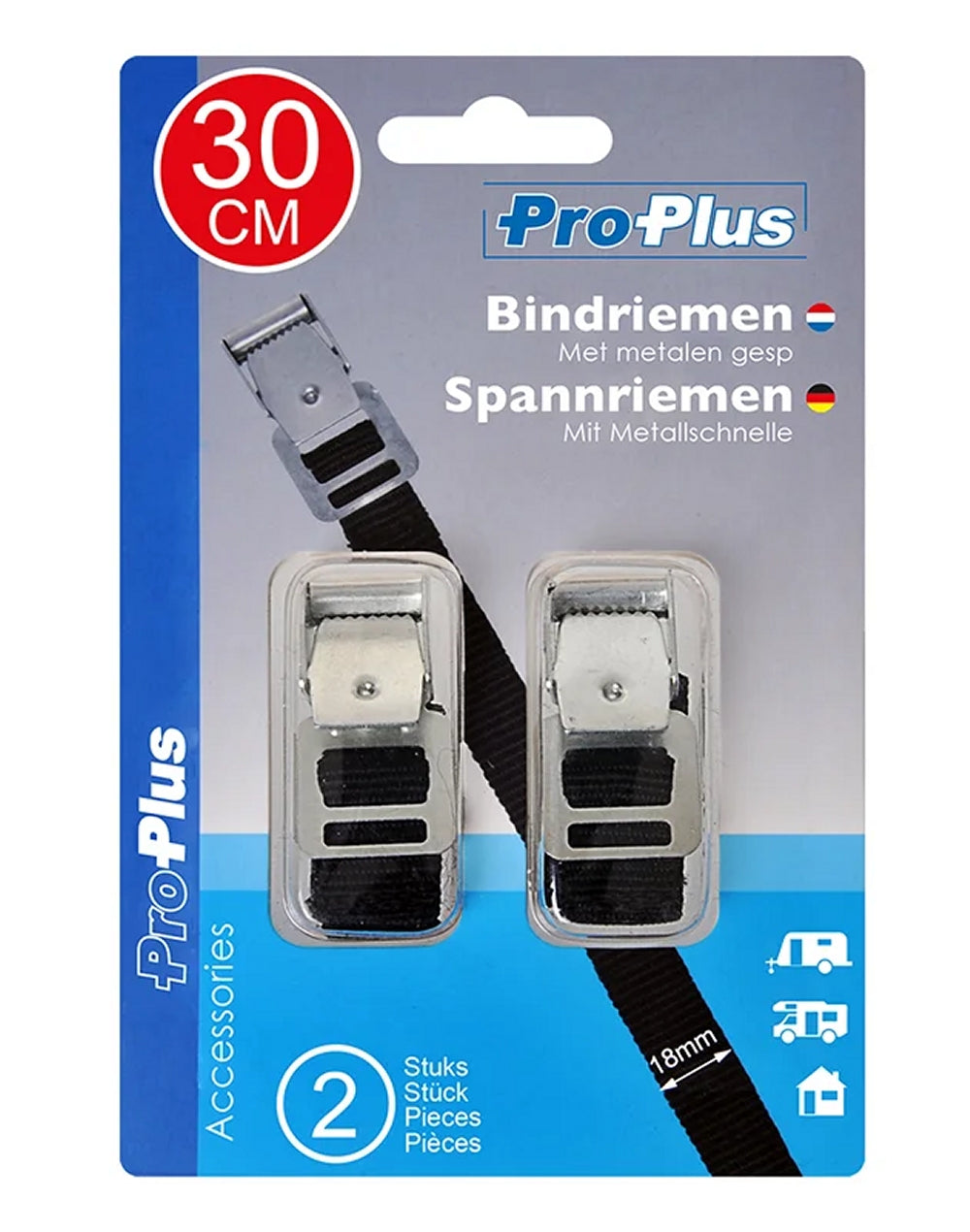 ProPlus 321287 Set Spannriemen mit Metallschnalle Breite 18mm Länge 30cm 2 Stück