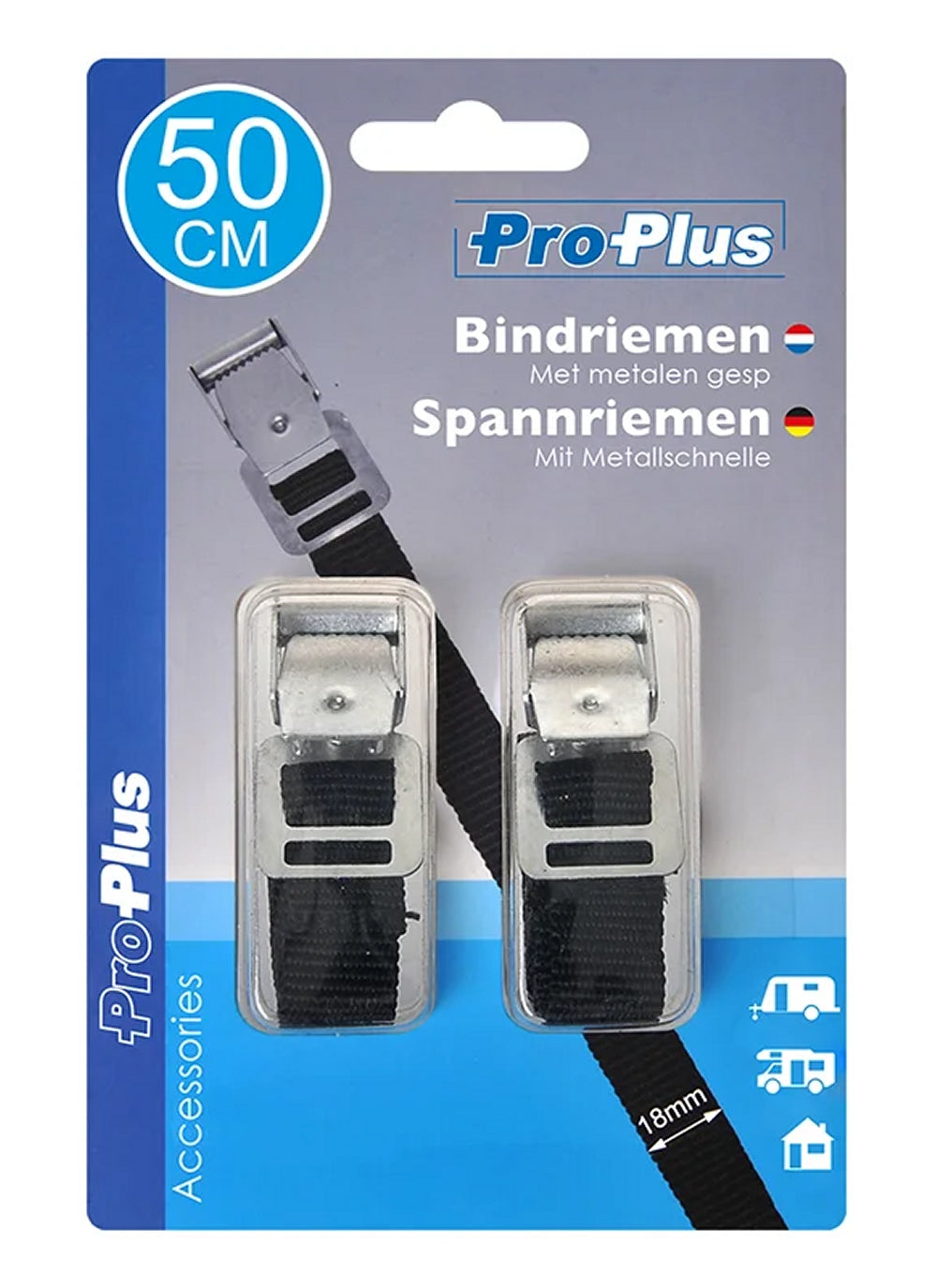 ProPlus 321289 Set Spannriemen mit Metallschnalle Breite 18mm Länge 50cm 2 Stück