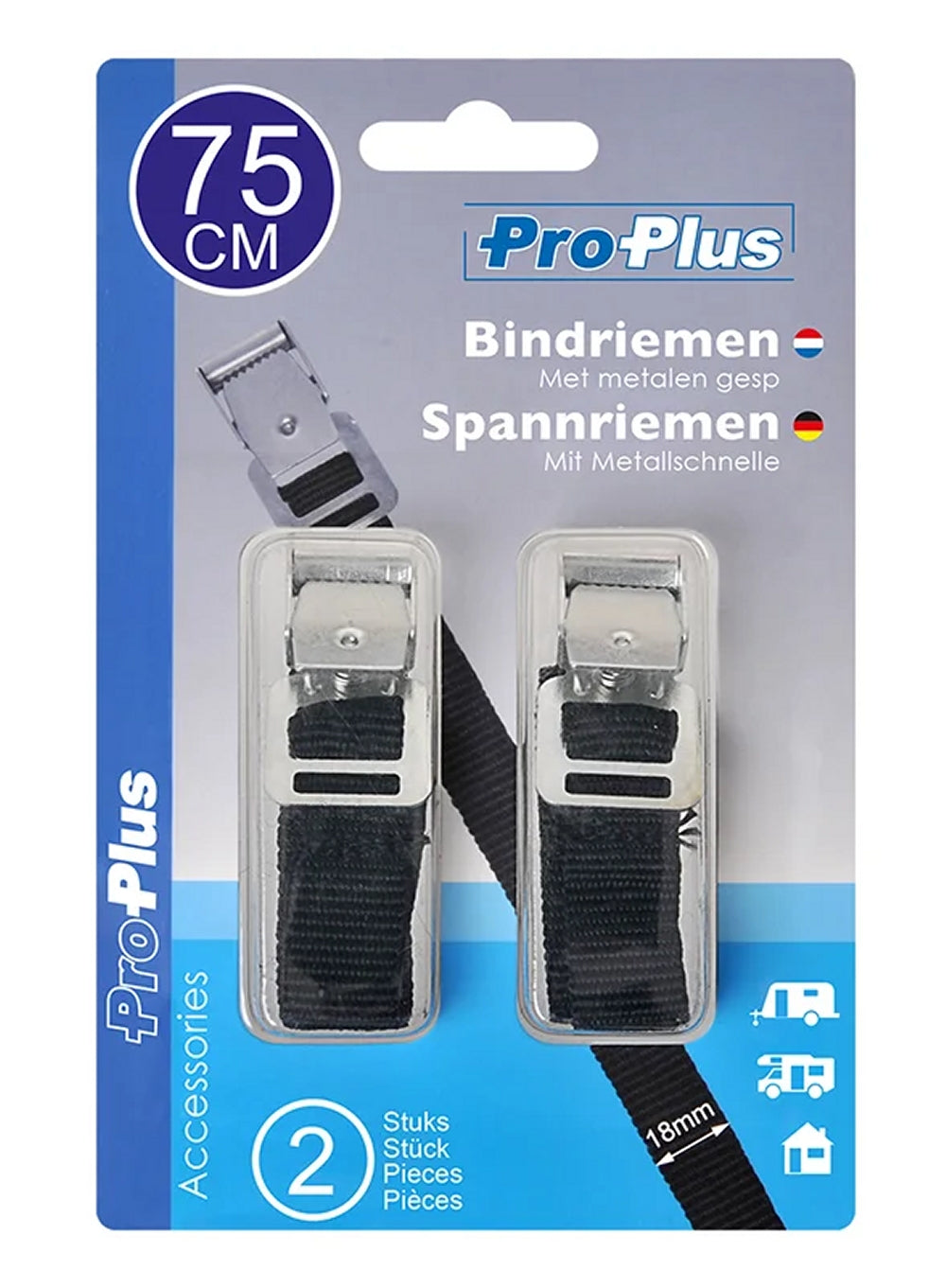 ProPlus 321291 Set Spannriemen mit Metallschnalle Breite 18mm Länge 75cm 2 Stück