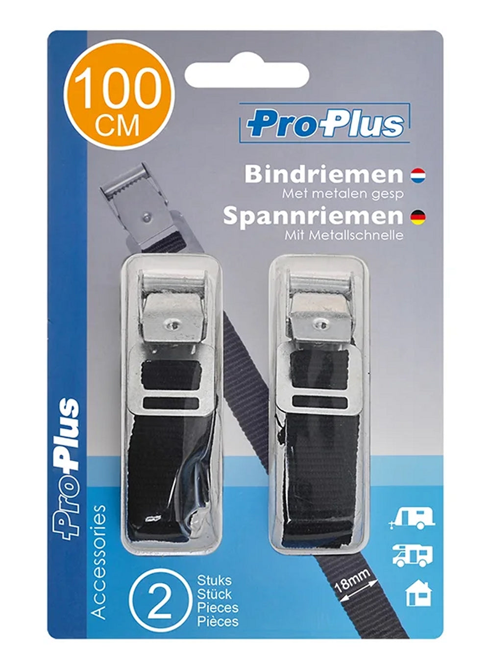 ProPlus 321293 Set Spannriemen mit Metallschnalle Breite 18mm Länge 100cm 2 Stück