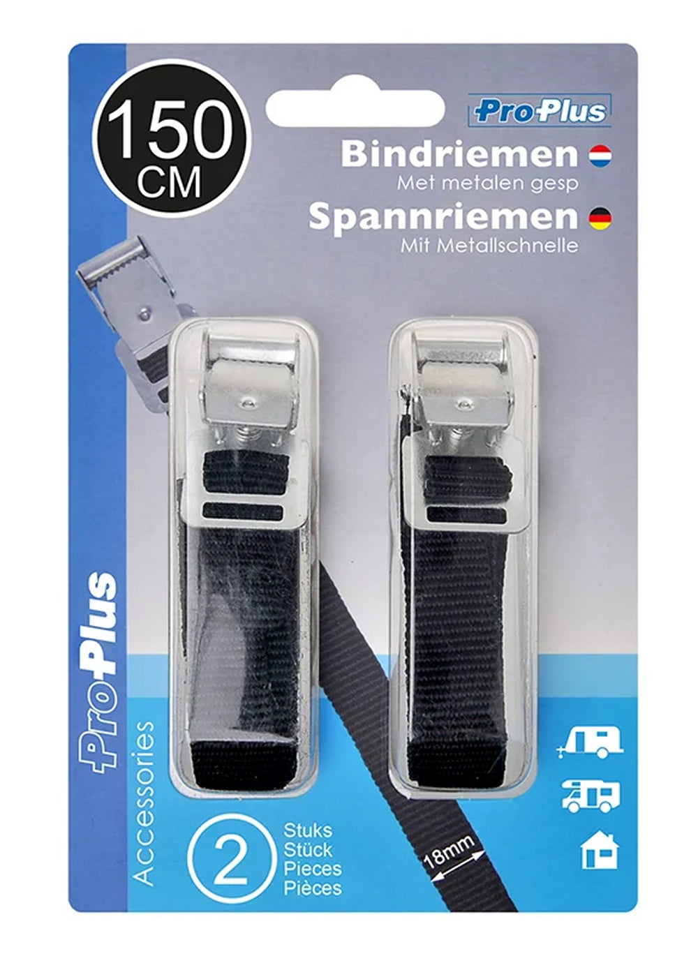 ProPlus 321295 Set Spannriemen mit Metallschnalle Breite 18mm Länge 150cm 2 Stück