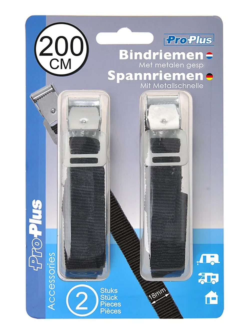 ProPlus 321297 Set Spannriemen mit Metallschnalle Breite 18mm Länge 200cm 2 Stück