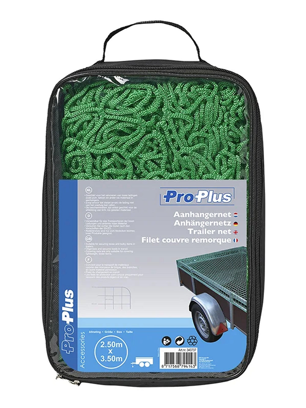 ProPlus 340737 Ladungssicherungsnetz Anhängernetz 2,5 x 3,5m mit festem Seil