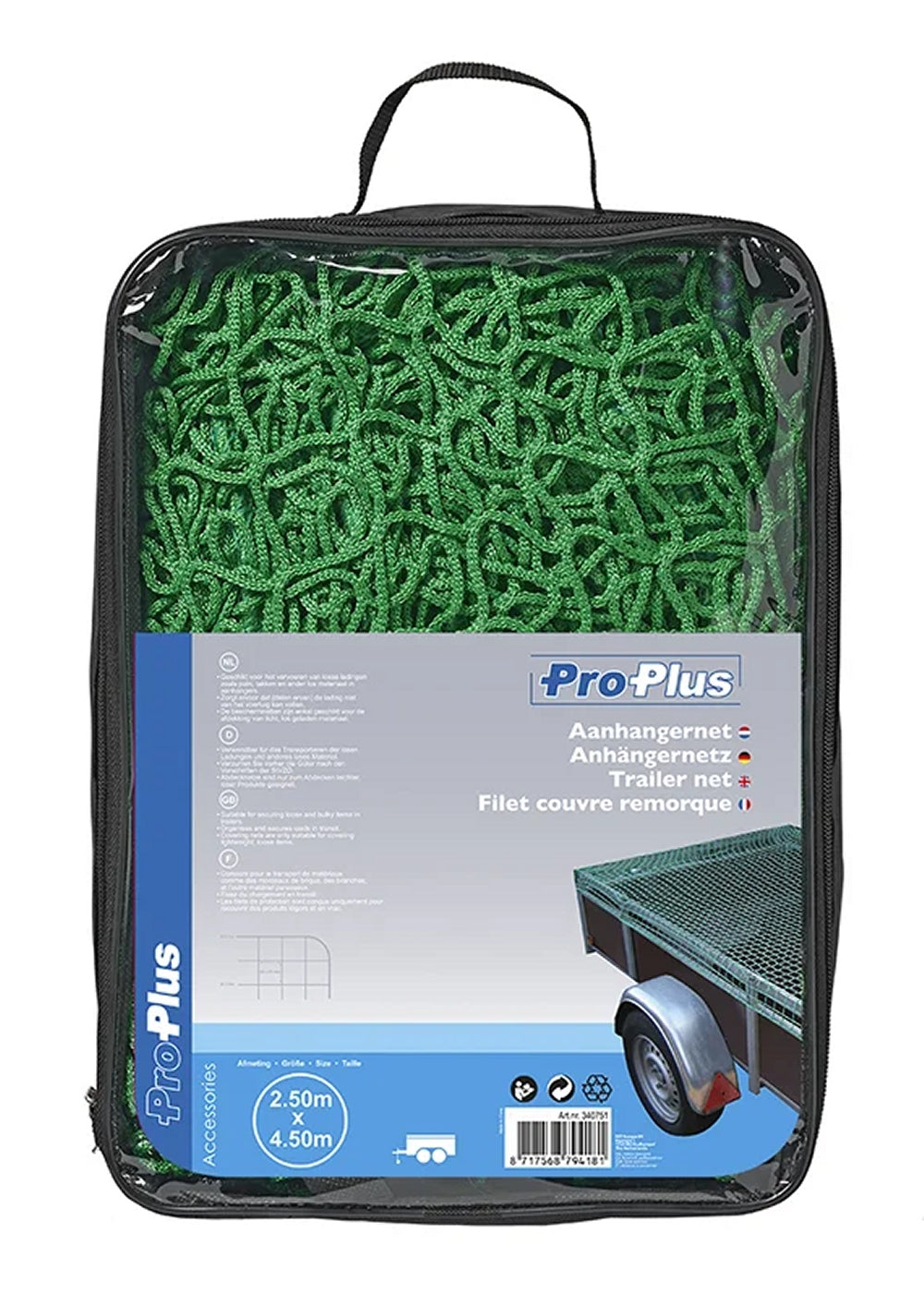 ProPlus 340751 Ladungssicherungsnetz Anhängernetz 2,5 x 4,5m mit festem Seil