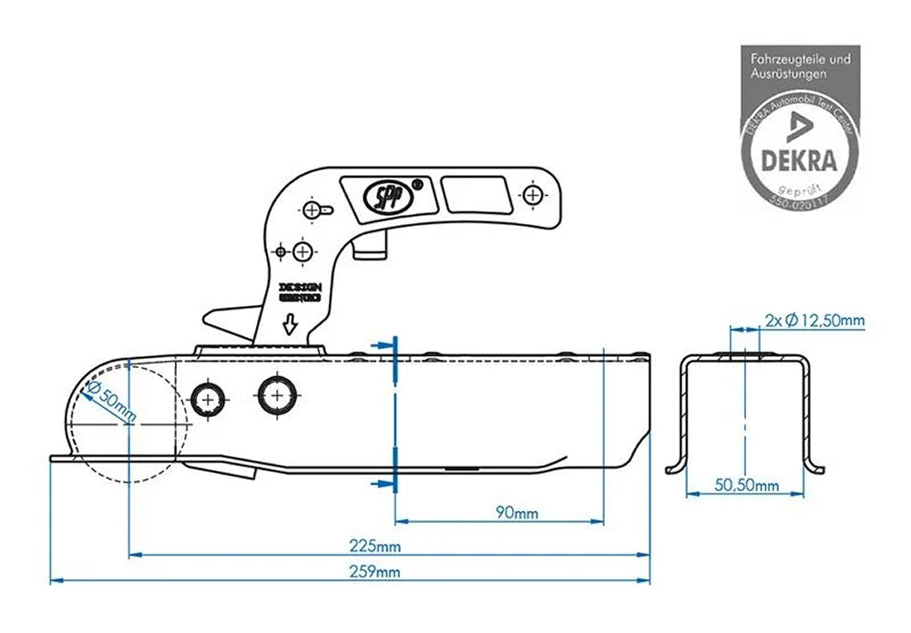 ProPlus 341003 Kugelkupplung eckig 50x50mm Anhängerkupplung bis 750kg