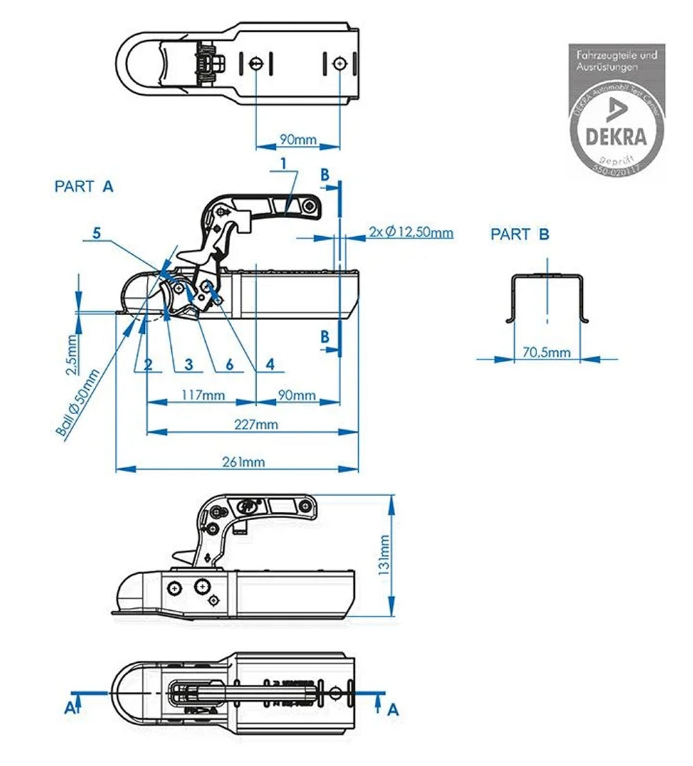 ProPlus 341005 Kugelkupplung eckig 70mm Anhängerkupplung
