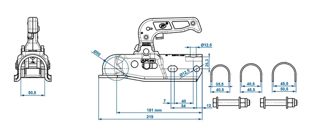 ProPlus 341042 Kugelkupplung rund Stahl 40/45/50mm Anhängerkupplung gebremst