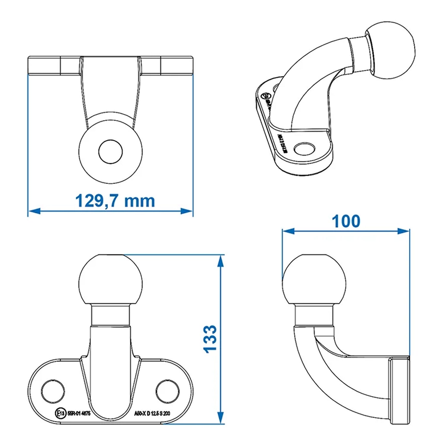 ProPlus 341210 Anhängerkupplung schwarz rechtwinklig max. 3,5t D-Wert 12,5kN