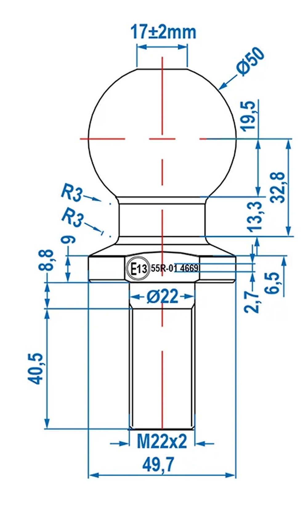 ProPlus 341211V01 Anhängerkupplung Ø50mm gerade max. 2,0t D-Wert 9,81kN
