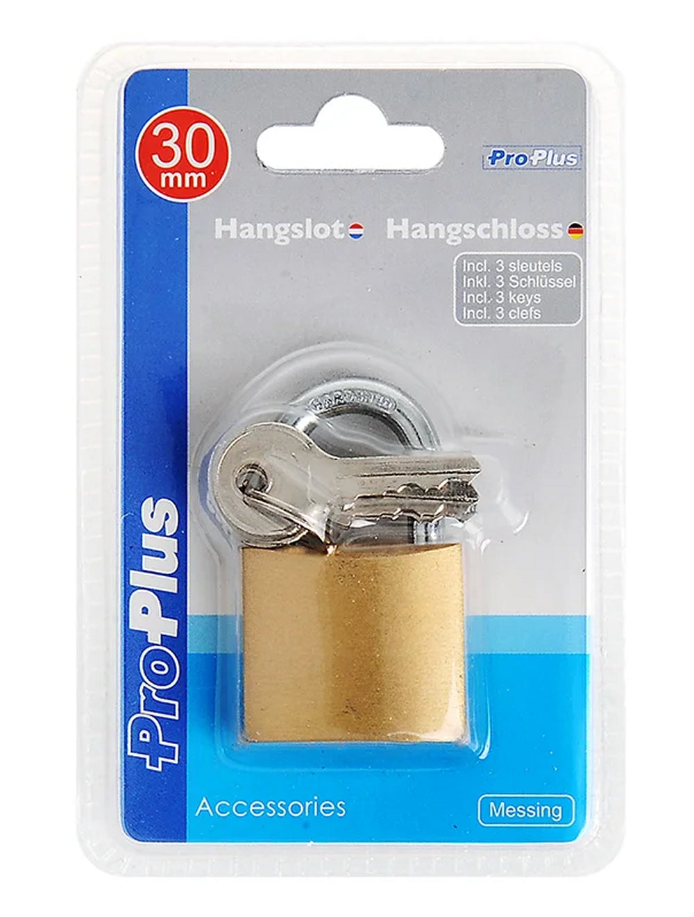 ProPlus 341313 Vorhängeschloss 3 Schlüssel 30mm Messing