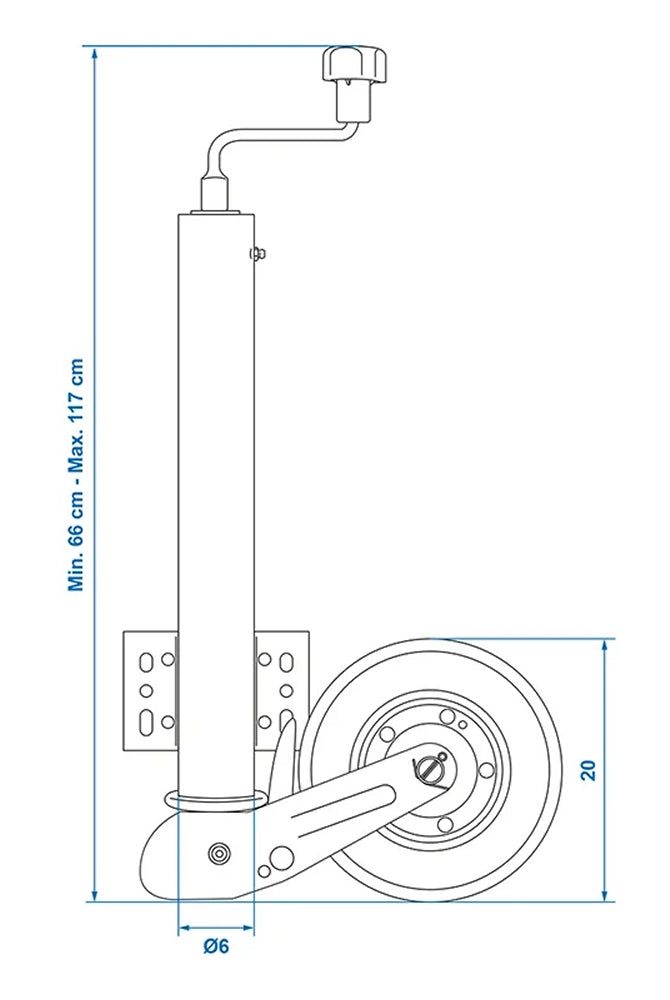 ProPlus 341505 Stützrad 60mm Stahlfelge mit Vollgummireifen 200x60mm klappbar