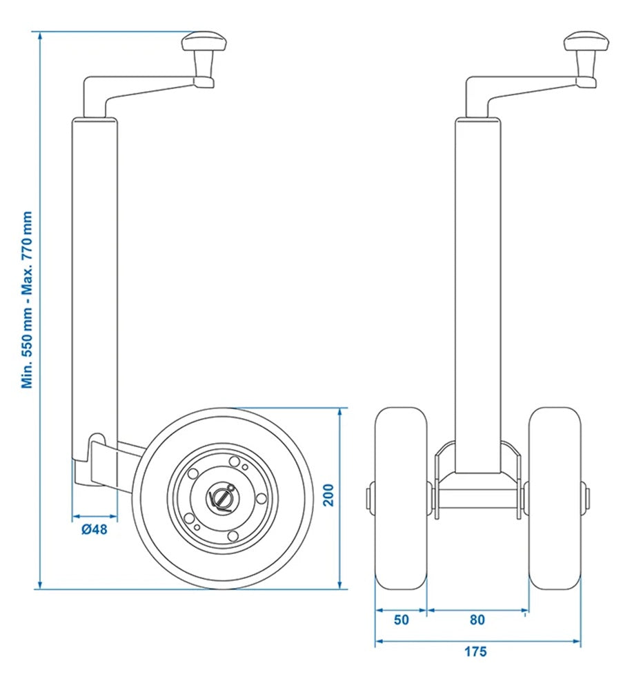 ProPlus 341508V01 Stützrad 48mm mit Vollgummireifen aus Naturkautschuk 200x50mm