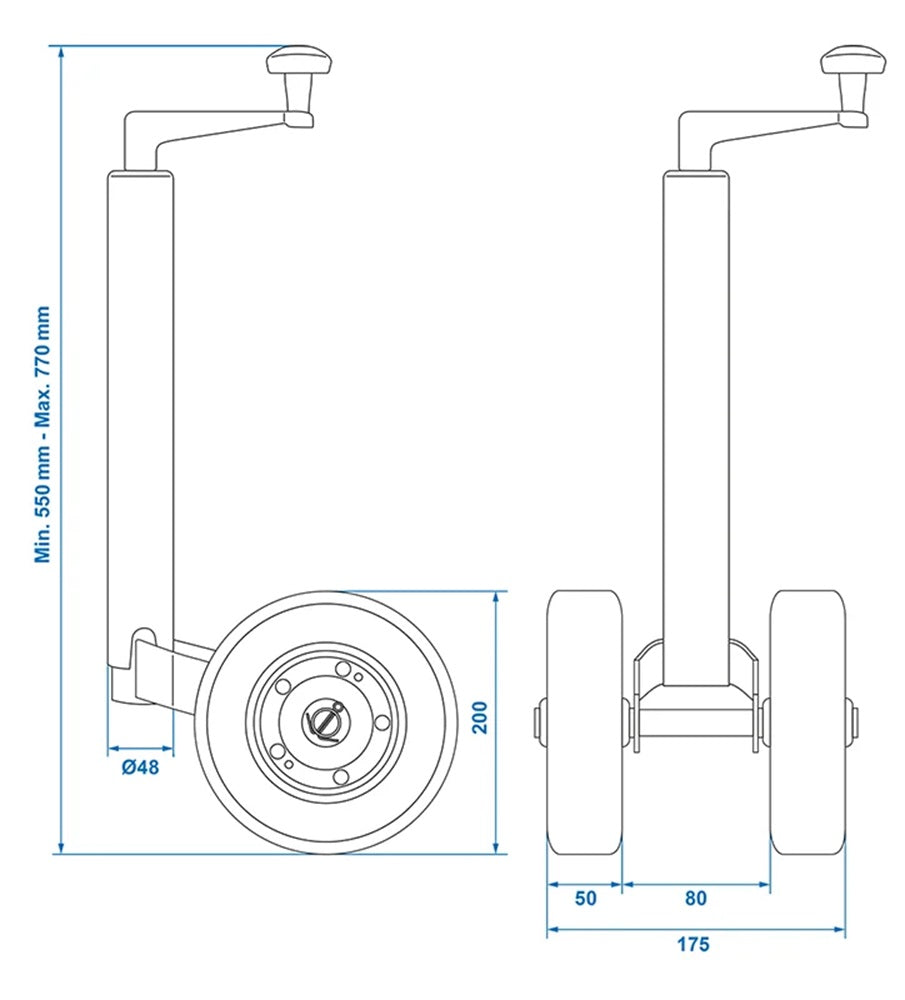 ProPlus 341508V02 Stützrad 48mm Stahlfelge mit Vollgummireifen 200x50mm