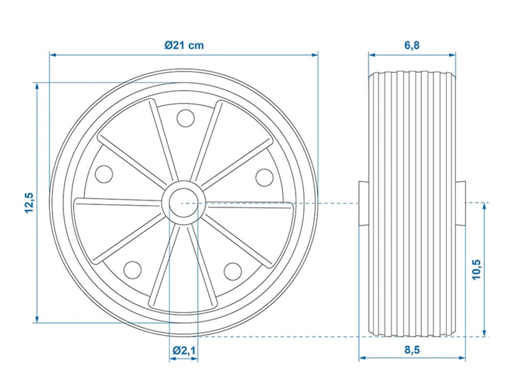ProPlus 341549 Ersatzrad für Stützrad Kunststofffelge mit Vollgummireifen 220x70mm