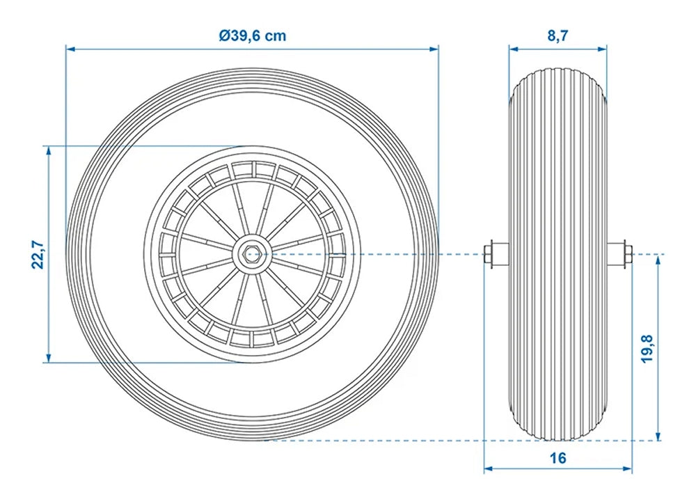 ProPlus 341568PU PU Reifen mit Kunststofffelge 16" inkl. Achse 20mm Ersatzrad