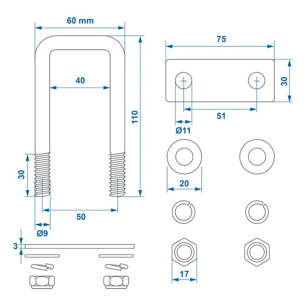ProPlus 342458 U-Bügel 40mm eckig Set von 2 Stück U-Halterung