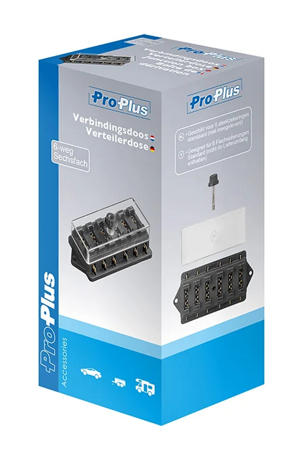 ProPlus 343106 Verteilerdose Verteilerblock 6 fach mit Halter für 4 Flachsicherungen