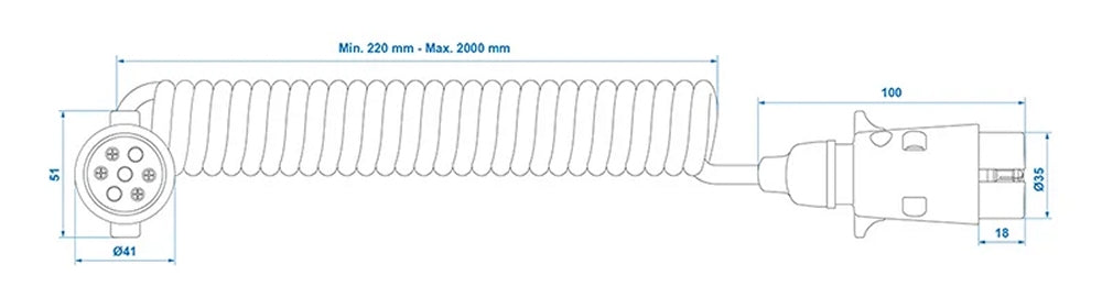 ProPlus 343509 Spiralkabel 3 Meter aus PVC mit 2 Steckern 7 polig