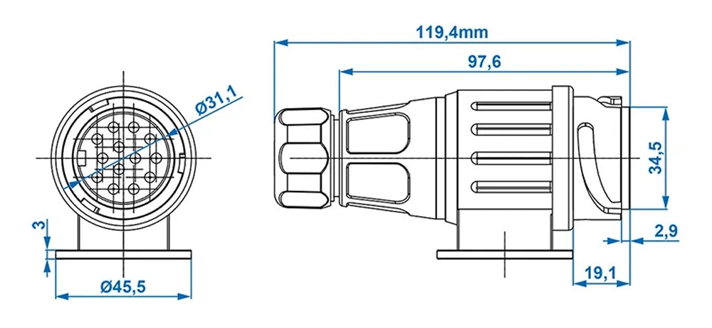 ProPlus 343512 Stecker 13 polig PVC System Jaeger Anhängerstecker